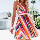 Dillards midnight doll orange teal pink striped dress NWT