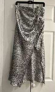 NWT Cider Gray Animal Print Maxi Skirt~Silky Poly~Front sexy slit~34 waist~XL