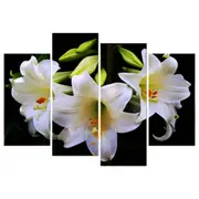 Unframed 4Pcs White Lily Art Cambric Painting Picture Print Home Wall Sticker Decor New