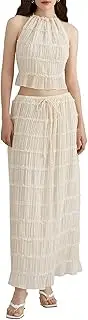 [LYSINK] Two Piece Maxi Skirt Sets for Women Summer Sleeveless Backless Halter Cami Top Drawstring Skirt Set for Streetwear