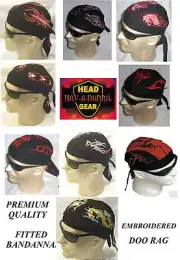 HAV-A-HANK HAV-A-DANNA EMBROIDERED FITTED BANDANA TIES Doo Do Rag Skull Head Cap