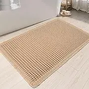 Waffle Bath Mat, Super Absorbent Non-Slip Bathroom Boho Rug|Waterproof Bath Mats|Machine Washable Toilet Ultra Soft |Anti-Skid Floor Mat for Home, Kitchen, Bathroom,Brown, 17x24 Inch