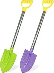 Dsmile 2 Pack Beach Shovels for Kids, 24.4 Inch Long Sand Shovels Gardening Tools Snow Shovel Sturdy Stainless Steel Handle ABS Plastic Spade for Digging Sand Shoveling Snow Fun Gift Set