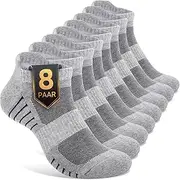[FALARY] 8 Pairs of Trainer Socks Men Women 43-46 39-42 35-38 47-50 Short Cotton Sports Socks Padded Trainer Socks Running Socks with Terry Cloth Sole Breathable Black White Grey
