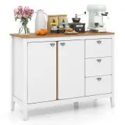 CostwayWooden Kitchen Buffet Cabinet with 2 Door and 3 Pull-out Drawers-White