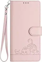 Solid Color Scratch Proof Embossed Phone Case Compatible with Nokia G11 G21 C300 NokiaG11 TA-1401 Phone Cover Flip Cover Card Slots Wallet Clip Phone Shell (Pink,Nokia G21)