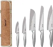 hecef Vintage Style Kitchen Knife Sets,Scratch Resistant Camping Matte Knives with 5 Slots Recycled Oxford Cloth Knife Roll Bag & Covers,Stonewashed High Carbon Stainless Steel Blades & Hollow Handle