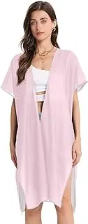 [ODAWA] Lightweight Open Front Long Cardigan Coral Komono Women's Swim Cover Up, Women Summer Tops Beach Cover Ups