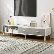Uandhome TV Cabinet,Extendable TV Table,TV Stand with Storage, Modern Entertainment Center for 120-198 * 30 * 40cm TVs,Media Console Table with Cabinets & Open Shelves for Living Room,Bedroom(White)