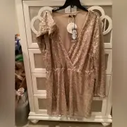NWT, BOOHOO, Size 24, Gold & Silver Sequin Wrap Skater Dress ***