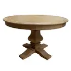 French Provincial Classic Natural Elm Extendable Round Pedestal Dining Table