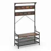 Costway 4-in-1 Coat Rack Hall Tree w/Shoe Storage Brown