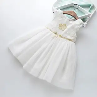 夏季純白花朵刺繡蓬蓬裙公主童裝
