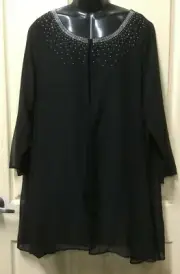 AUTOGRAPH BLACK "DIAMONTE OVERLAY" 3/4 SHEER SLEEVE TUNIC TOP SZ 20-NEW STOCK