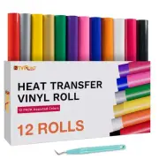 HTVRONT 12 Pack Multi-Color 12x5ft Heat Transfer Vinyl for Cricut T-Shirt DIY