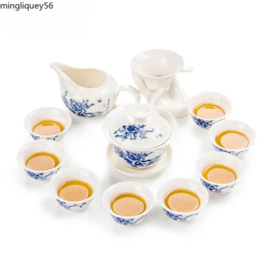 11pcs Chinese Tea Set Ceramic Teacup Gaiwan Tea Cup Mug of Tea Ceremony Teapot