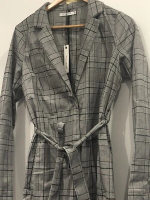 Metalicus Check Duster Trench Coat Grey Black White Brand New Small-Medium