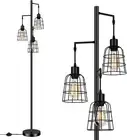 Industrial 3-Light Tree Floor Lamp with Cup-Shaped Cages Tall Standing Lamp