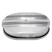 For Chevy Ford 12" Oval Polished Aluminum Air Cleaner - Partial Finned
