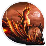 Fantasy Art Alessa the Volcano Lava Dragon Round Beach Towel