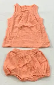 girl's cotton linen 2 piece peach summer outfit size 2T or 90 bloomers & top