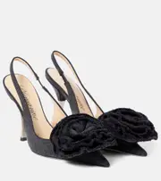 [Blumarine] Blumarine Floral-appliqué denim slingback pumps AU 5 blue