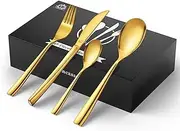 [vancasso] Cutlery Set for 12 People, Cutlery Set 18/10 Gold Cutlery Set with Knife/Fork/Spoon/Dessert Spoon, 48-Piece Golden Cutlery Polished with Gift Box, Modern and Simple Design