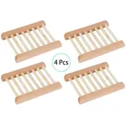 4 pcs Natural Wood Soap Dish Wooden Soap Dishes Soap Holder Rack Water Draining Soap Dish