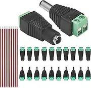 Clearhill 20Pcs (10Pcs Male+10Pcs Female) Power Connectors and 10Pcs red and Black Wires,5.5mm x 2.1mm Power Jack Socket for 5-24v Led Strip,Camera Cable Wire Ends Plug Barrel Adapter