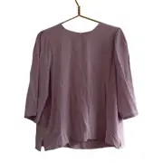 Eileen Fisher Petite Silk Georgette Crepe Round Neck 3/4 Sleeve Top in Mallow