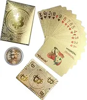 Rich Life Style Bitcoin Waterproof Gold Playing Cards with Commemorative Bitcoin Encased in Protective Plastic