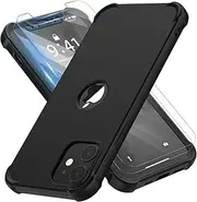 ORETECH Compatible with iPhone 12 Mini Case with [2 x Tempered Glass Screen Protector] 360°Full Body Protection Hard PC TPU Slim Case for iPhone 12 Mini Case 5.4" - Black