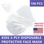 [KIDS] 100 PC Disposable Face Mask 3-Ply Non-Medical Earloop Mouth Cover - White