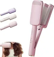 Hair Waver Crimper, Curling Iron Hair Crimper Waver, Beach Waves Curling Wand, Ionic Deep Curler Tool with Ceramic 3 Barrel, Anti-Scald, Easy to Use (Pink)