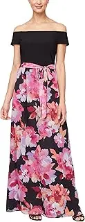 [S.L. Fashions] Women's Long Mixed Media Maxi Halter Dress with Printed A-line Skirt and Tie Belt