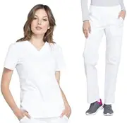 [Cherokee] Women Scrub Set Modern Fit 3 Pocket V-Neck Top WW665 with 6 Pocket Mid Rise Straight Leg Pants WW170