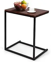 Giantex Snack Side Table, C-Shaped End Table for Sofa Couch and Bed, Wood Look Finish and Steel Frame, Space-Saving for Small Spaces, Laptop Table for Living Room Bedroom (Coffee)