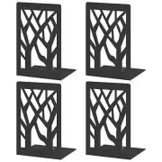 4 Pieces, Modern Metal Bookends for Shelves, Black Tree Book Ends for Books,