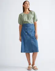 Katies Midi Double Button Denim Skirt