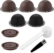 [XIHIRCD] 5pcs Reusable Pods for Nespresso Vertuo Machine, 230ml & 150ml Refillable Coffee Capsule Set with 2 Silicone Lid, 1 Spoon, 1 Brush Coffee Accessories for Nespresso