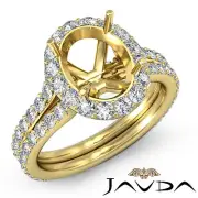 Diamond Engagement Halo Pave Ring Oval Shape Semi Mount 1.26 Ct 18k Yellow Gold