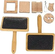 Wooden Knitting Measure Tool Set with Wool Blending Board Carding Brush Set, Wool Carders Hand Carders, Density Ruler for Wool Felting Supplies, Sewing Crafts