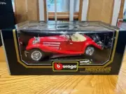BBURAGO 1/18 SCALE 1936 MERCEDES-BENZ 500K ROADSTER!!! RED WITH CREME COD 3043