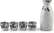 Ceramic Sake 7-Piece Set, Sturdy Japanese Sake Set Includes 1 Bottle and 4 Cups with an Elegant Design.