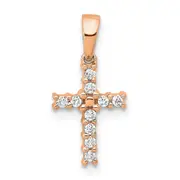 14k Rose Gold Real Diamond Latin Cross Pendant
