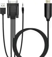 1.8m Male VGA to Male HDMI Converter Adapter cablewith 1080P HD Video Converter Cord with 3.5mm Audio Cable & USB Power Cable for Old PC to New TV/Monitor/Projector
