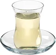 Vikko Turkish Tea Glasses & Saucers: 4 Oz Turkish Tea Cups - Turkish Glass Tea Set For Six - Tea Cup Glass - Clear Glass Tea Cups And Saucers - Turkish Tea Cup Set - Tea Set Moroccan - 6 Cups+6 Plates