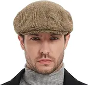 [iovgm] Men's Newsboy Caps,Classic Tweed Wool Blend Newsboy Ivy Hat Houndstooth/Herringbone/Checkered Flat Top Hat for Unisex