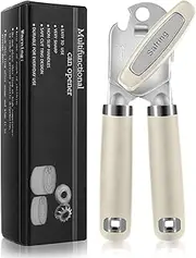 Safring Can Opener Manual, Heavy Duty Handheld Strong Can Opener with Soft Touch Handle, Sharp Blade Smooth Edge, Can Openers with Multifunctional Bottle Opener, Beige