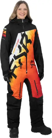 FXR CX F.A.S.T. Insulated Sunrise Ladies One Piece Snowmobile Suit, black-white-orange, Size 12 for Women Black White Orange